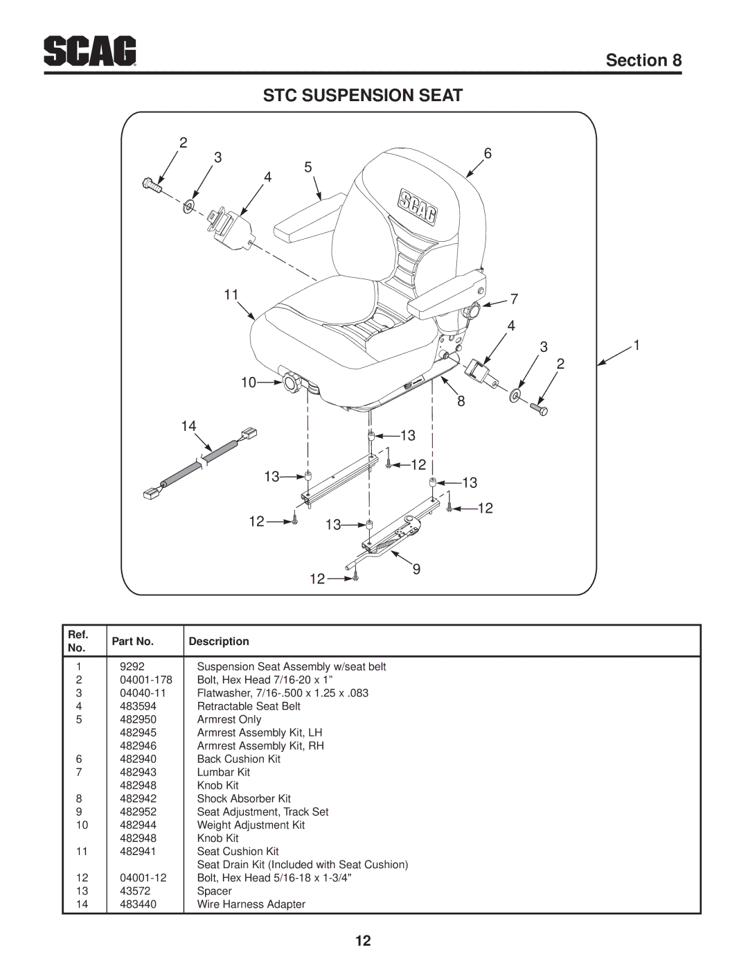 Scag Power Equipment STC48V-25CV, STC52V-27CV manual STC Suspension Seat 