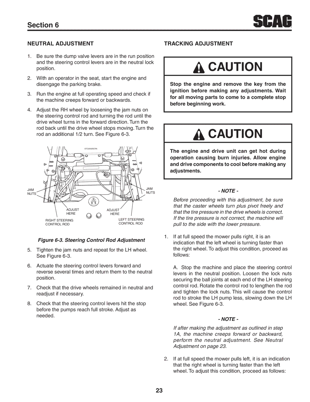 Scag Power Equipment STC52V-27CV-SS manual Neutral Adjustment, Tracking Adjustment 