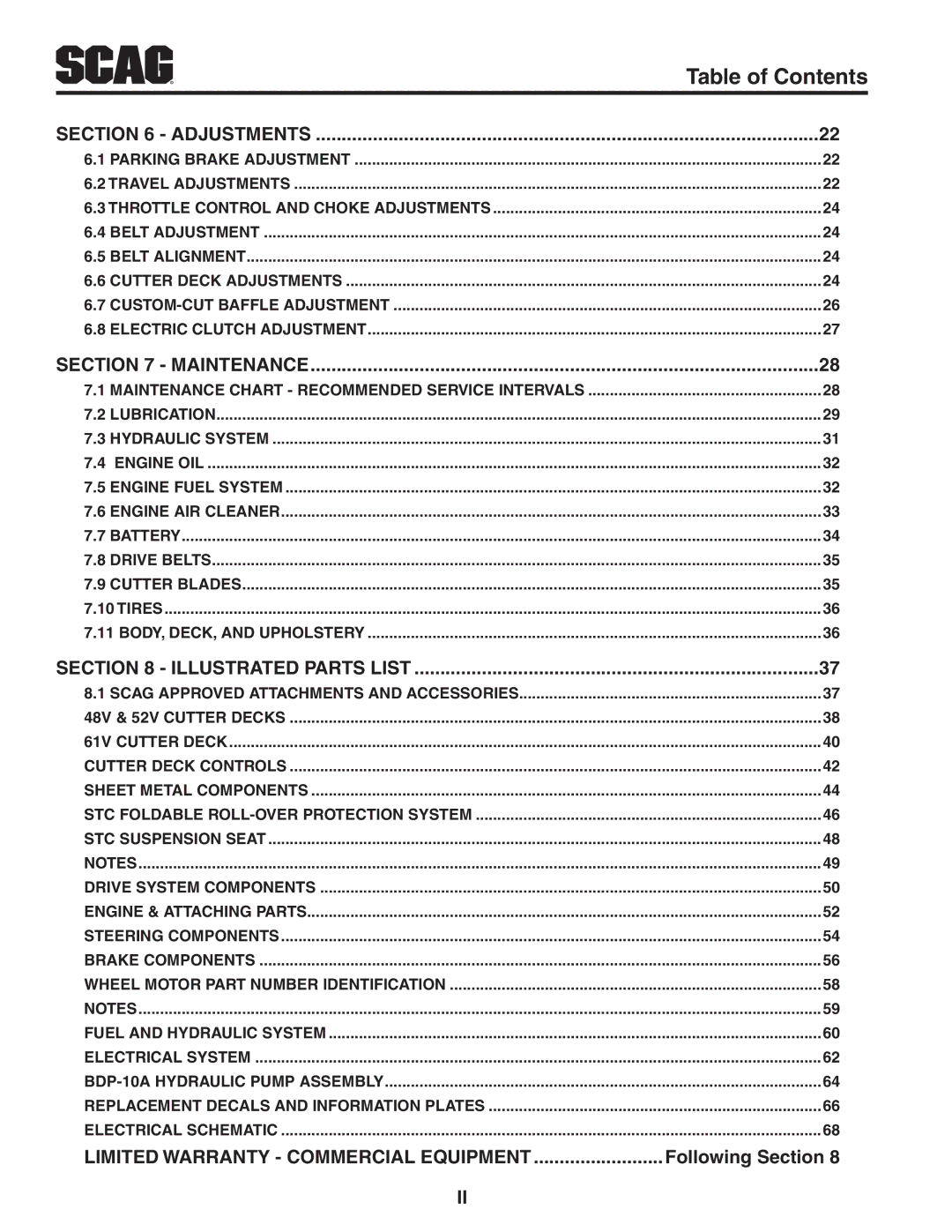 Scag Power Equipment STC52V-27CV-SS manual Limited Warranty Commercial Equipment, Following Section 