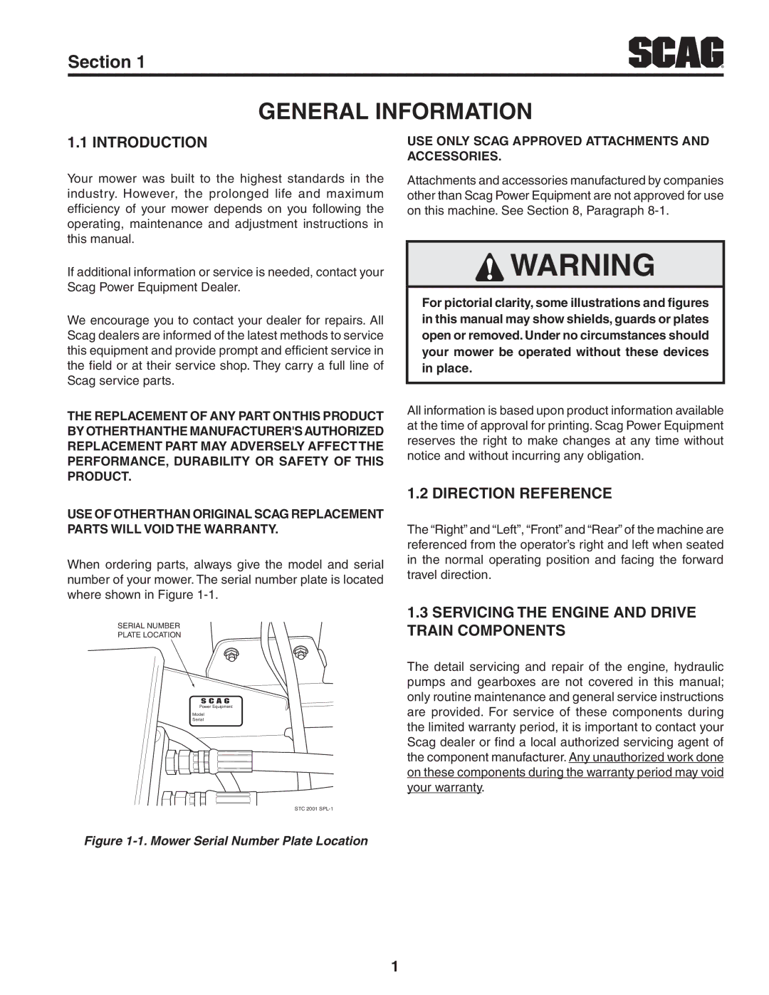 Scag Power Equipment STC52V-27CV-SS manual General Information, Introduction, Direction Reference 