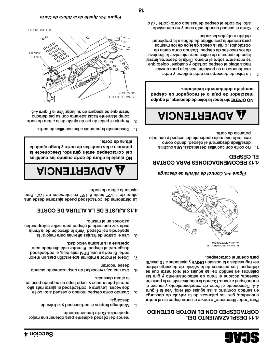 Scag Power Equipment STC52V-27CV-SS manual Corte DE Altura LA DE Ajuste, Descarga de válvula de Control .4-4 Figure 