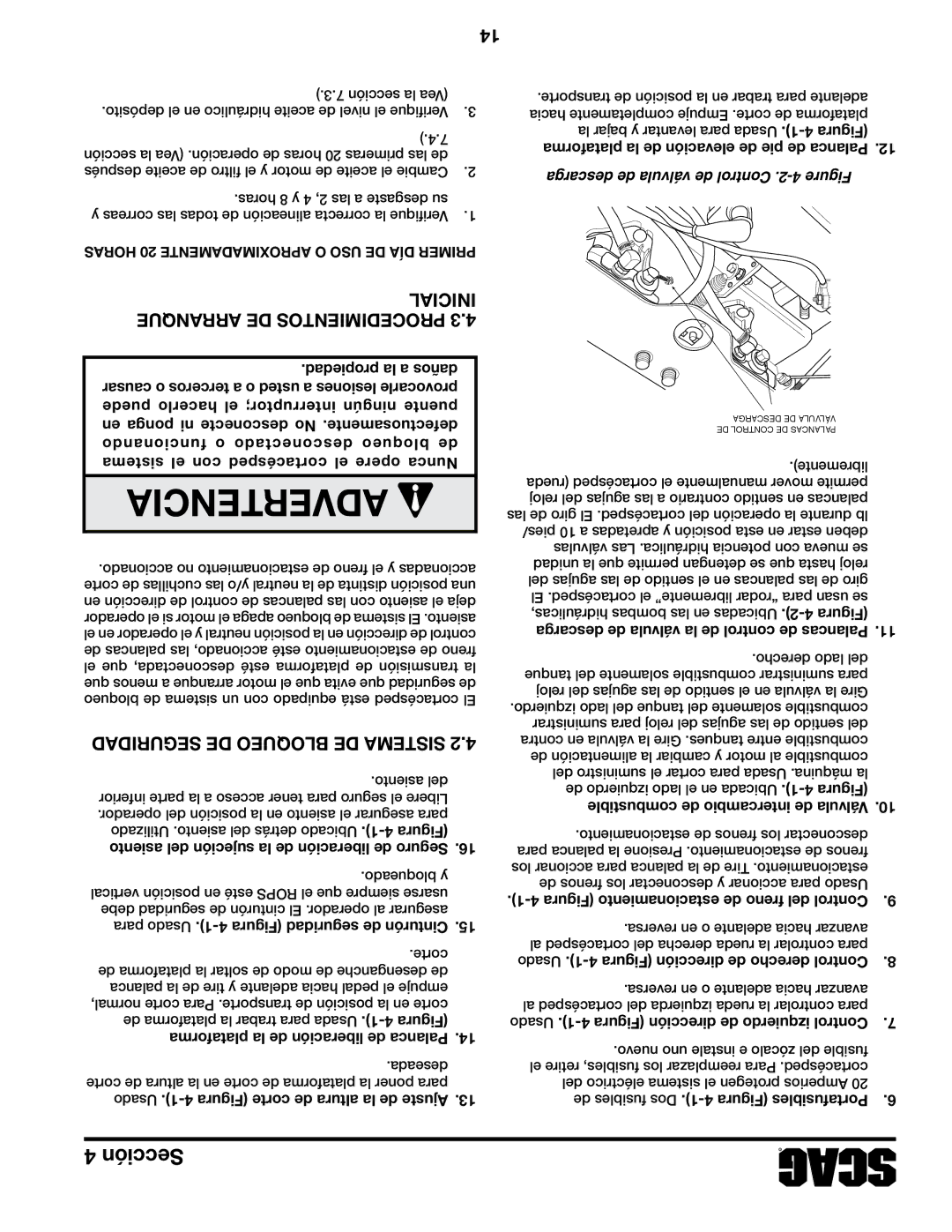 Scag Power Equipment STC52V-27CV-SS manual Inicial Arranque DE Procedimientos, Descarga de válvula de Control .2-4 Figure 