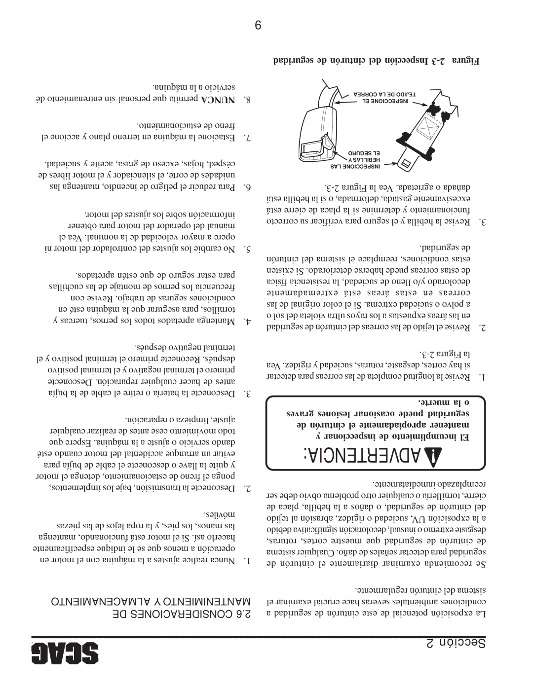 Scag Power Equipment STC52V-23BV, STC61V-23BV, STC61V-25CV-FR, STC48V26BS Almacenamiento Y Mantenimiento, DE Consideraciones 