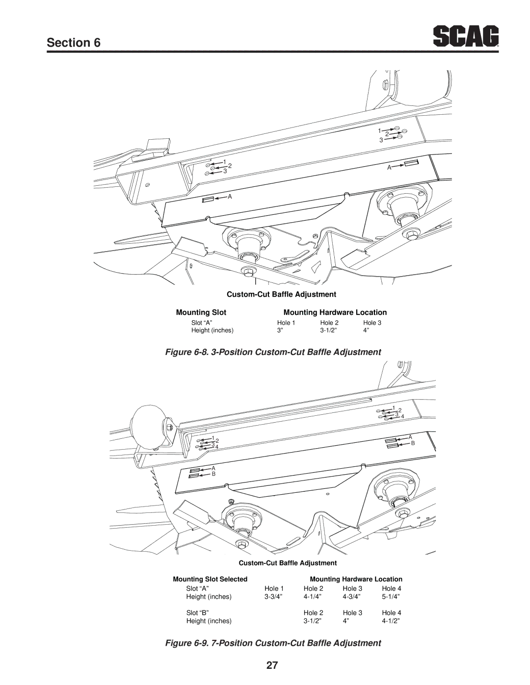 Scag Power Equipment STC52V-25CV-FR, STC61V-23BV, STC52V-23BV, STC61V-25CV-FR manual Position Custom-Cut Baffle Adjustment 