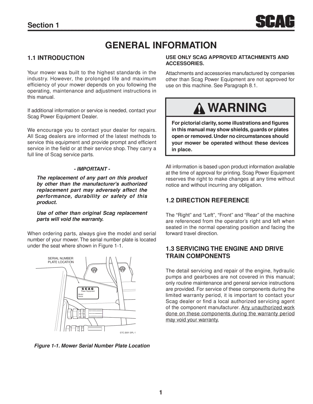 Scag Power Equipment STC52V-25CV, STC61V-23BV, STC52V-23BV manual General Information, Introduction, Direction Reference 