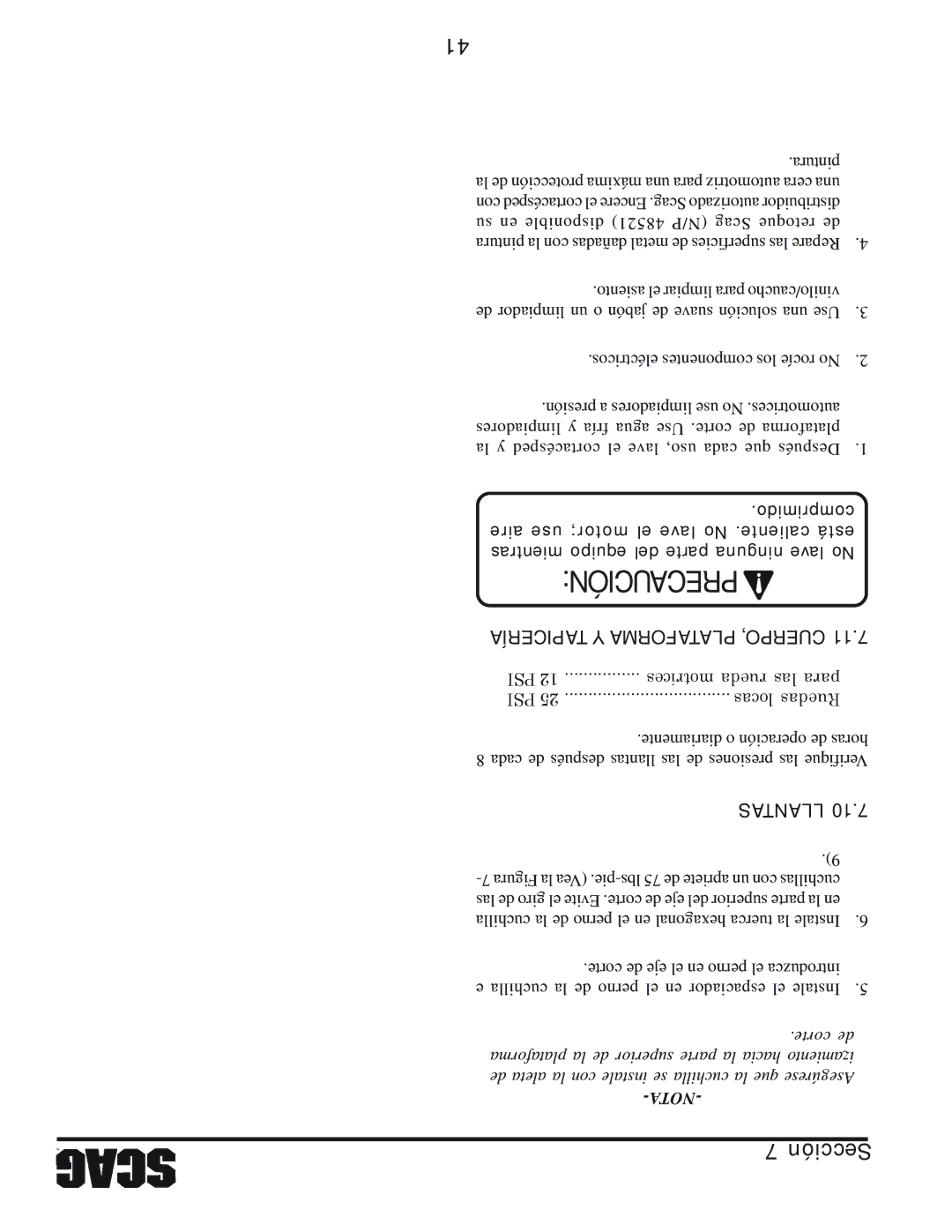 Scag Power Equipment STC52V-23BV, STC61V-23BV, STC61V-25CV-FR, STC48V26BS, STC52V-25CV, STC48V-26BS manual Precaución, Llantas 