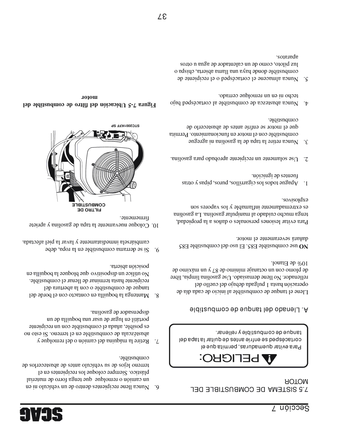 Scag Power Equipment STC52V-25CV, STC61V-23BV, STC52V-23BV, STC61V-25CV-FR, STC48V26BS manual Motor, DEL Combustible DE Sistema 