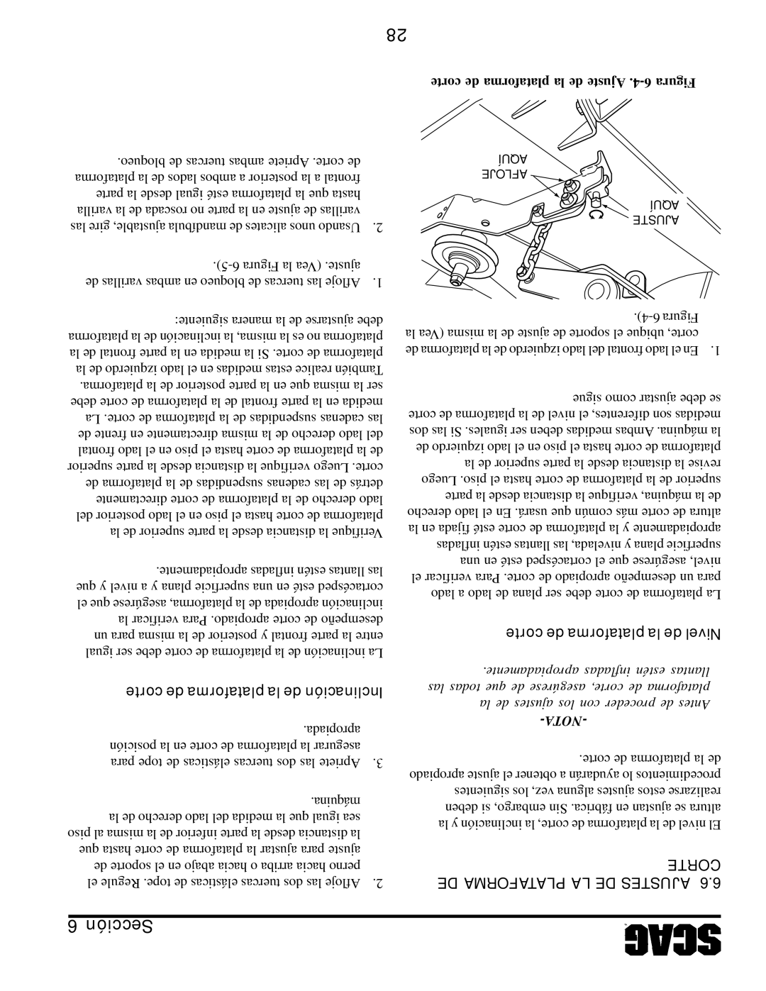 Scag Power Equipment STC48V-26BS, STC61V-23BV manual Corte de plataforma la de Inclinación, Corte de plataforma la de Nivel 