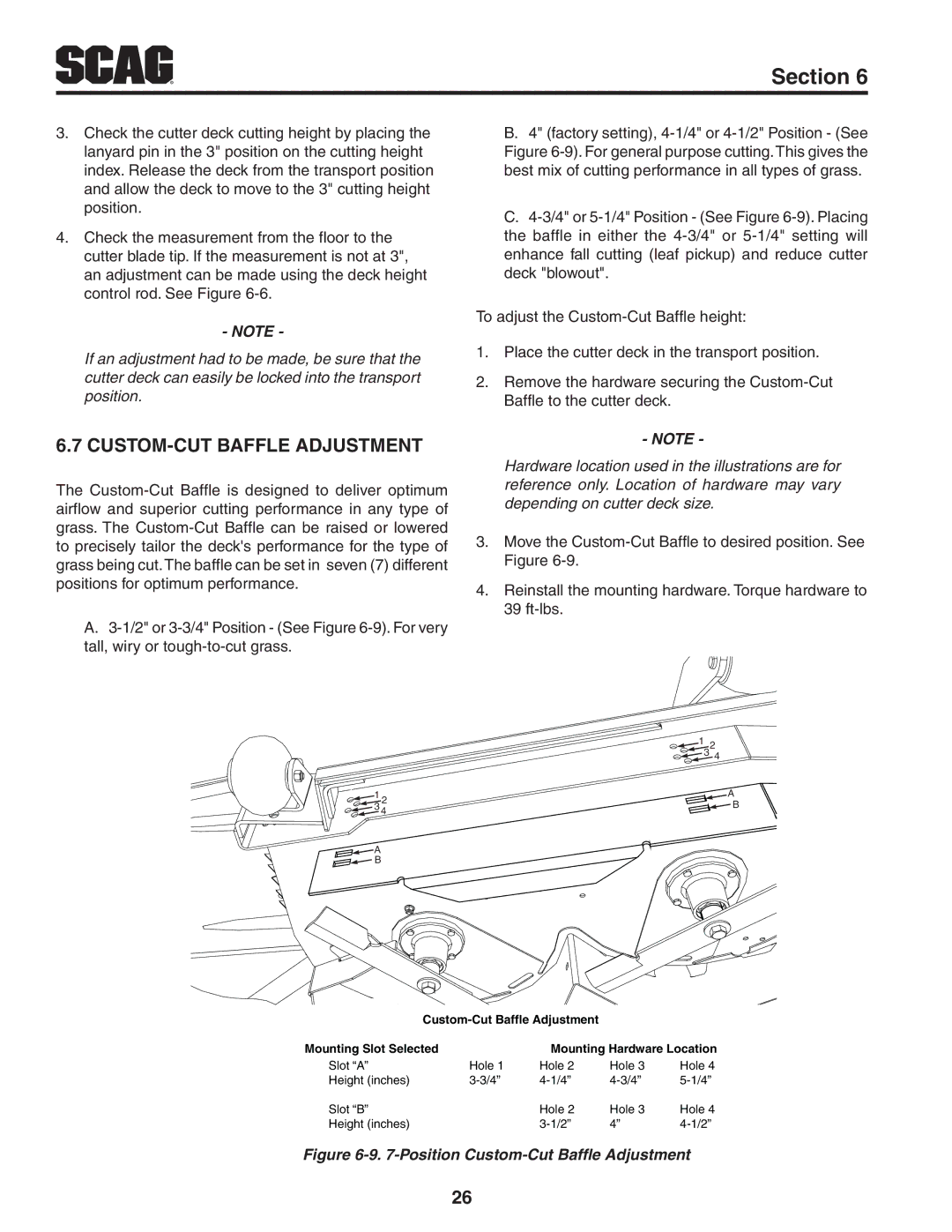 Scag Power Equipment STC48V-22FS-LE, STC61V-27CV, STC52V-24FX Position Custom-Cut Baffle Adjustment 