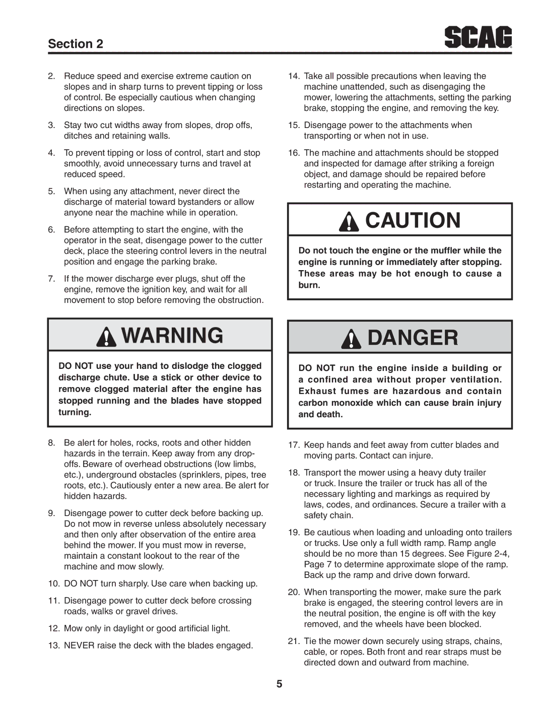 Scag Power Equipment STC61V-27CV, STC48V-22FS-LE, STC52V-24FX operating instructions Section 