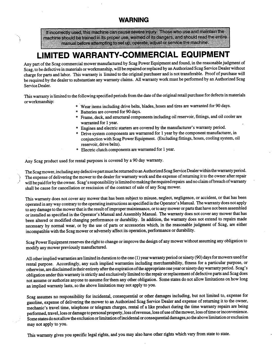 Scag Power Equipment STHM 59999 manual 