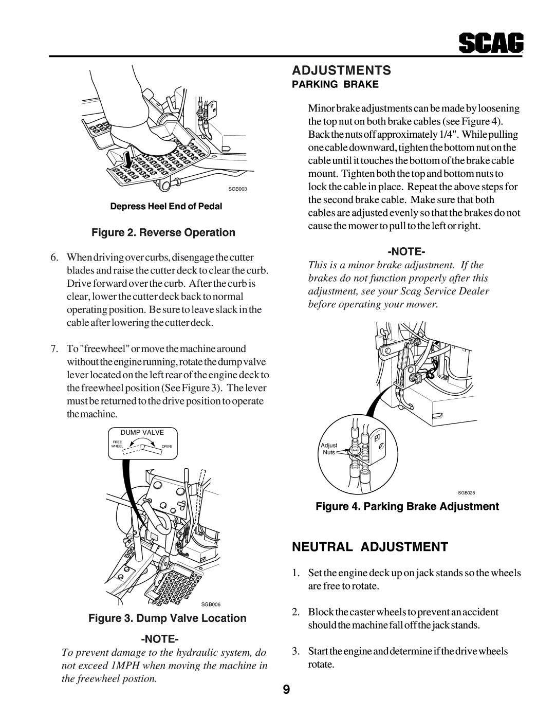 Scag Power Equipment STHM manual Adjustments, Neutral Adjustment 