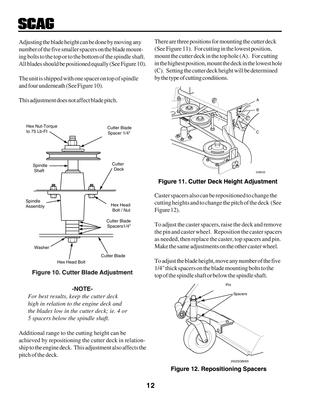 Scag Power Equipment STHM manual Cutter Blade Adjustment 