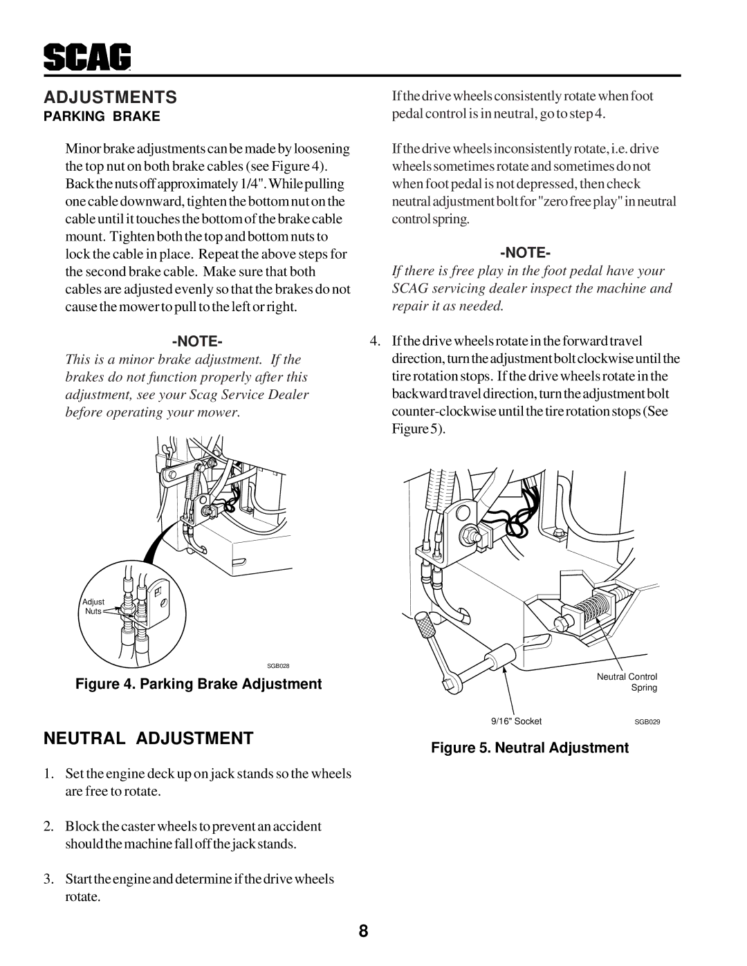 Scag Power Equipment STHM manual Adjustments, Neutral Adjustment 