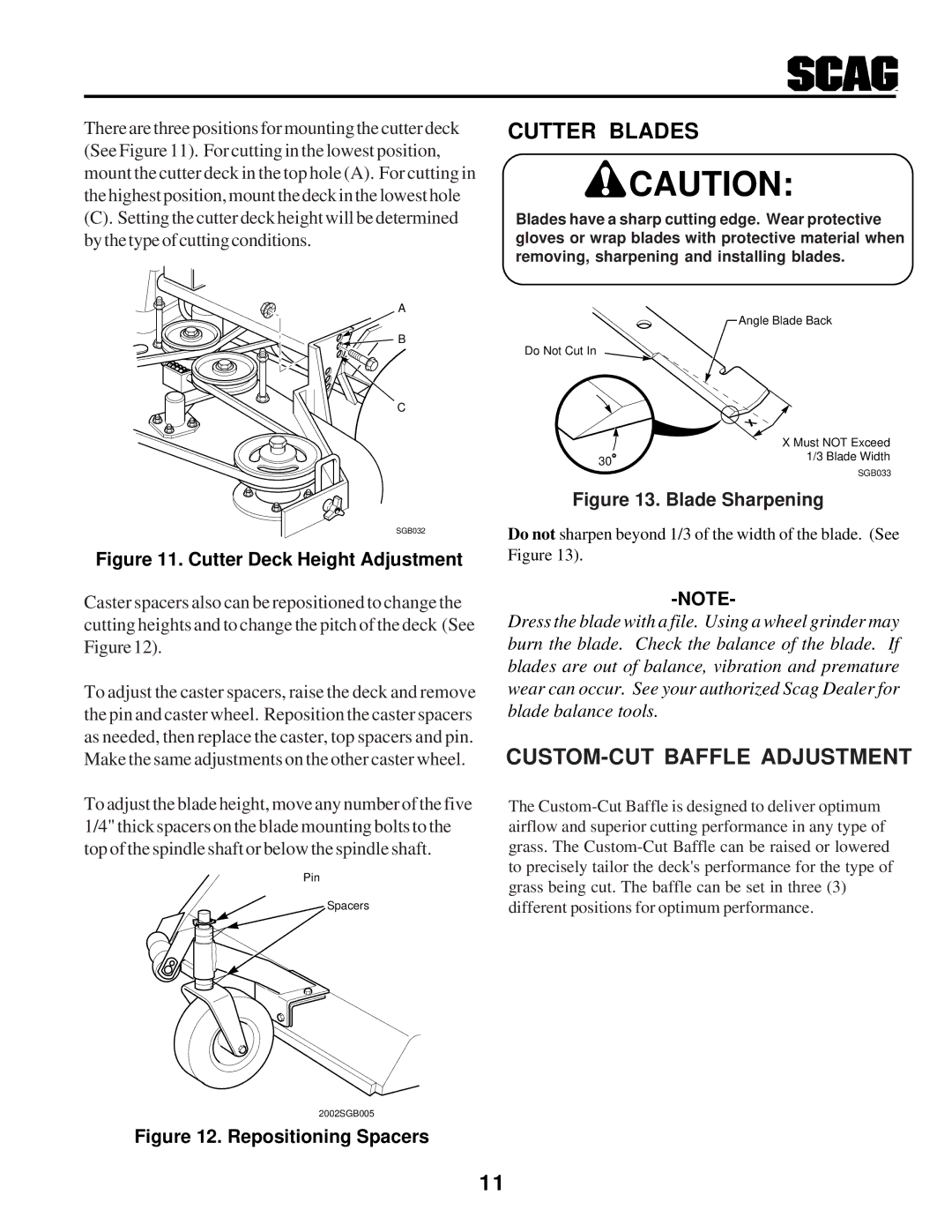 Scag Power Equipment STHM manual Cutter Blades, CUSTOM-CUT Baffle Adjustment 