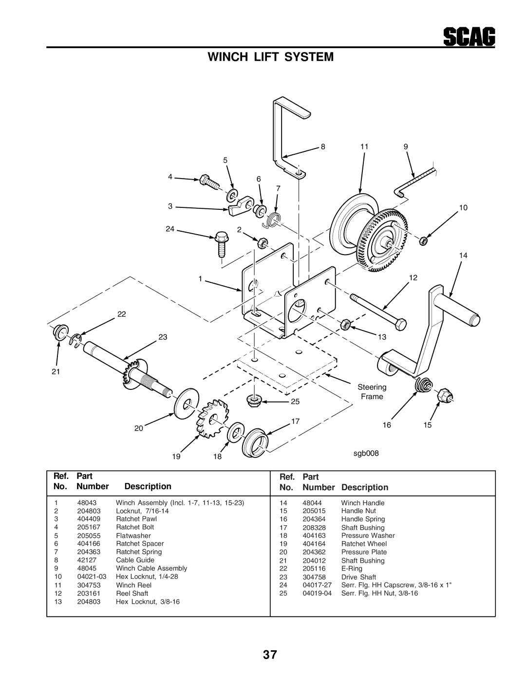 Scag Power Equipment STHM manual Winch Lift System 