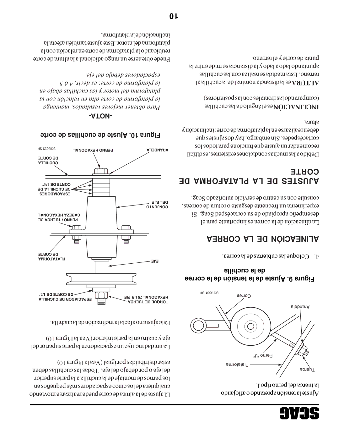 Scag Power Equipment STHM manual Corte DE Plataforma LA DE Ajustes, Correa LA DE Alineación, Nota 