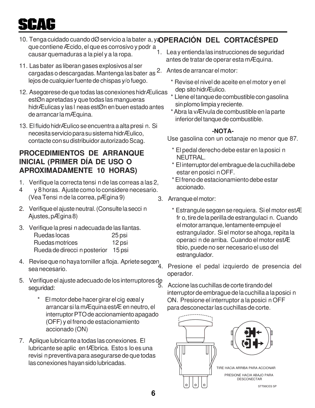 Scag Power Equipment STHM manual Cortacésped DEL Operación 