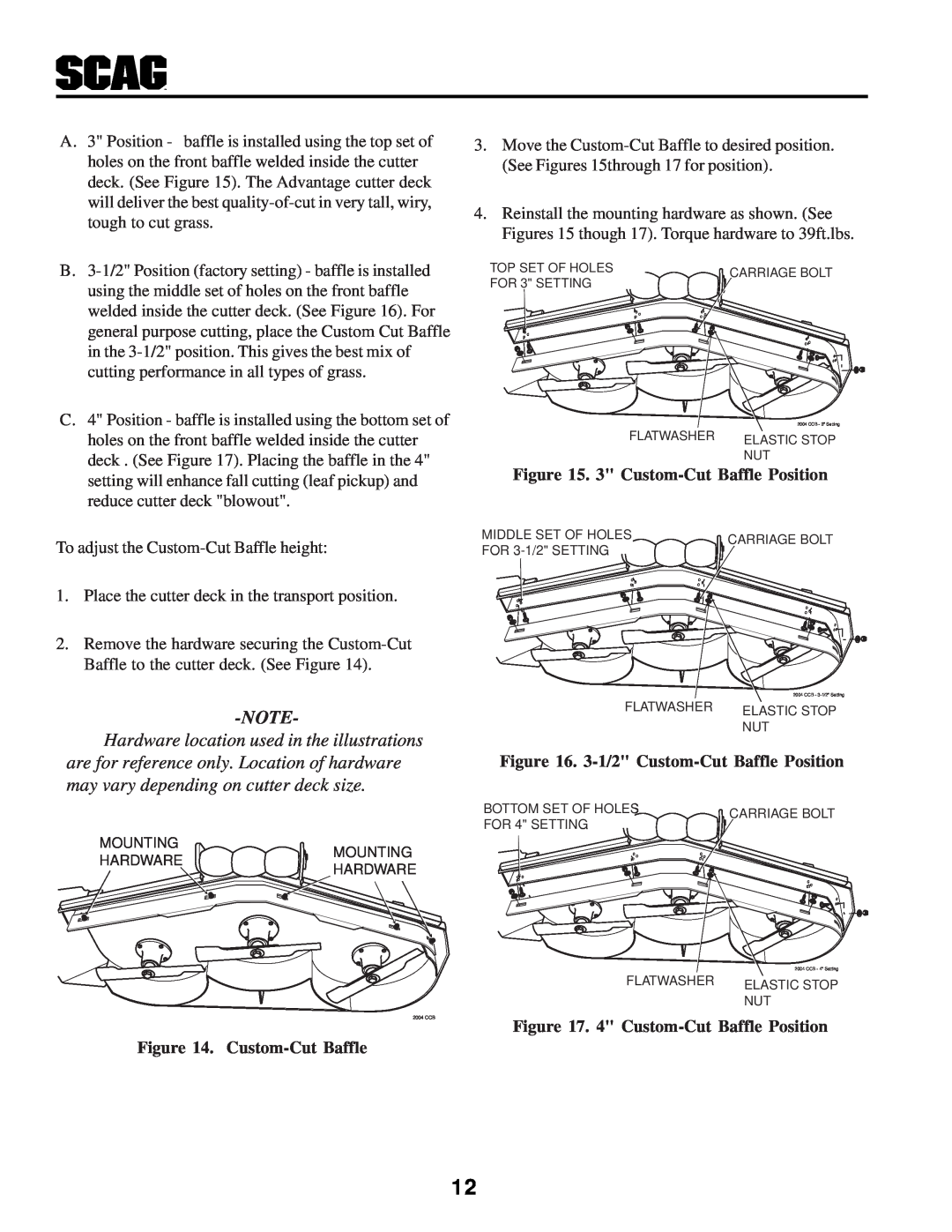 Scag Power Equipment STHM manual 3-1/2 Custom-CutBaffle Position, 4 Custom-CutBaffle Position 