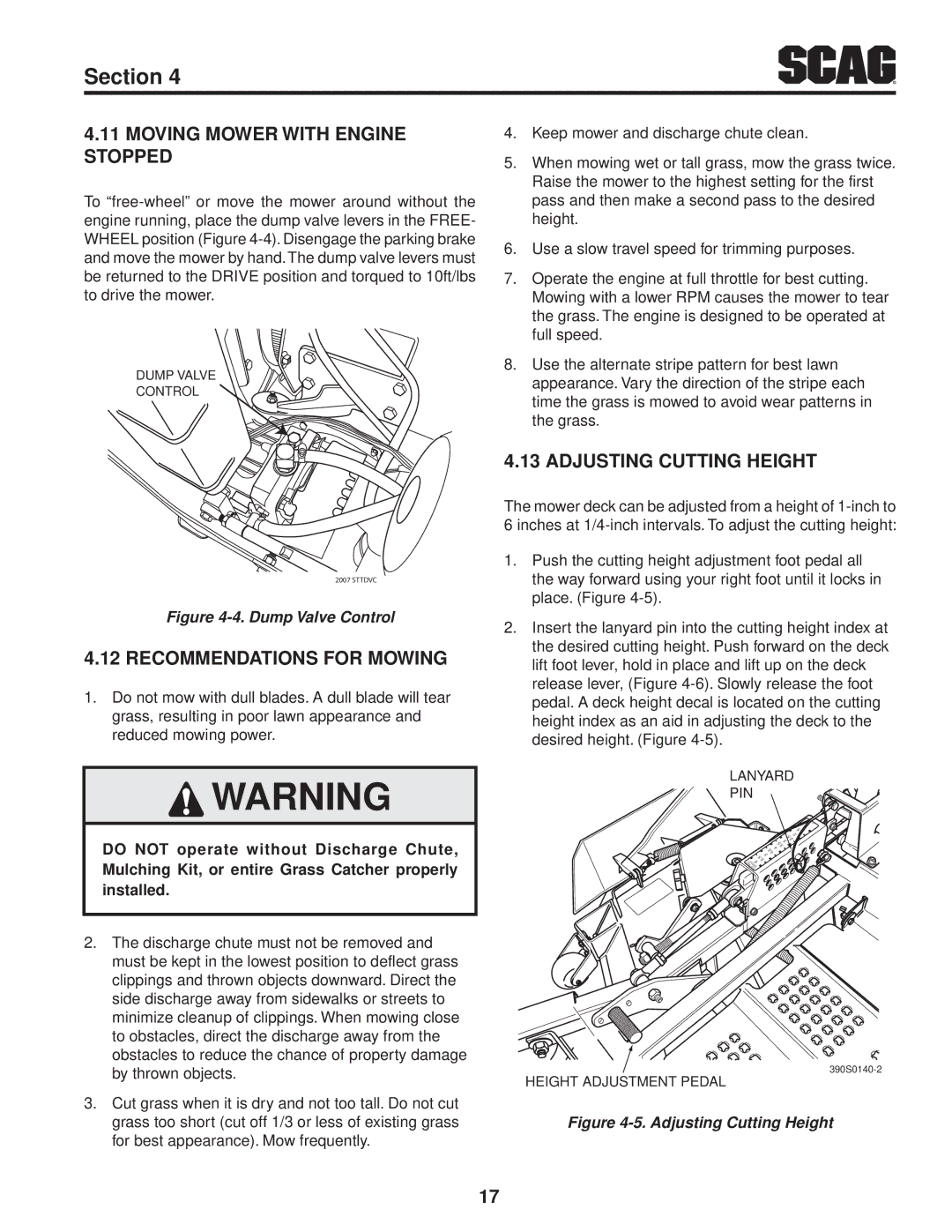 Scag Power Equipment STT-28CAT Moving Mower with Engine Stopped, Recommendations for Mowing, Adjusting Cutting Height 