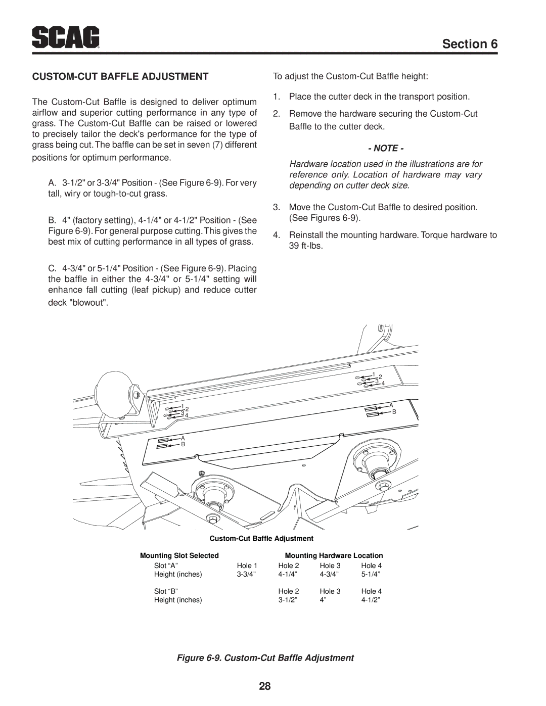 Scag Power Equipment STT-28CAT manual Custom-Cut Baffle Adjustment 