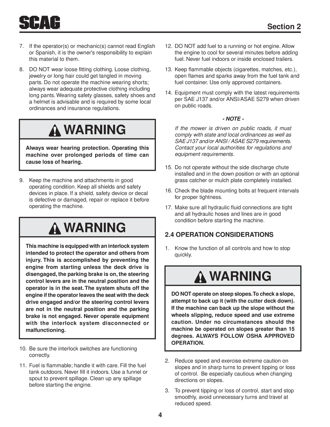 Scag Power Equipment STT-28CAT manual Operation Considerations 