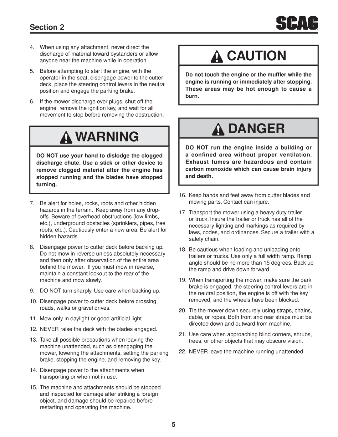 Scag Power Equipment STT-28CAT manual Section 