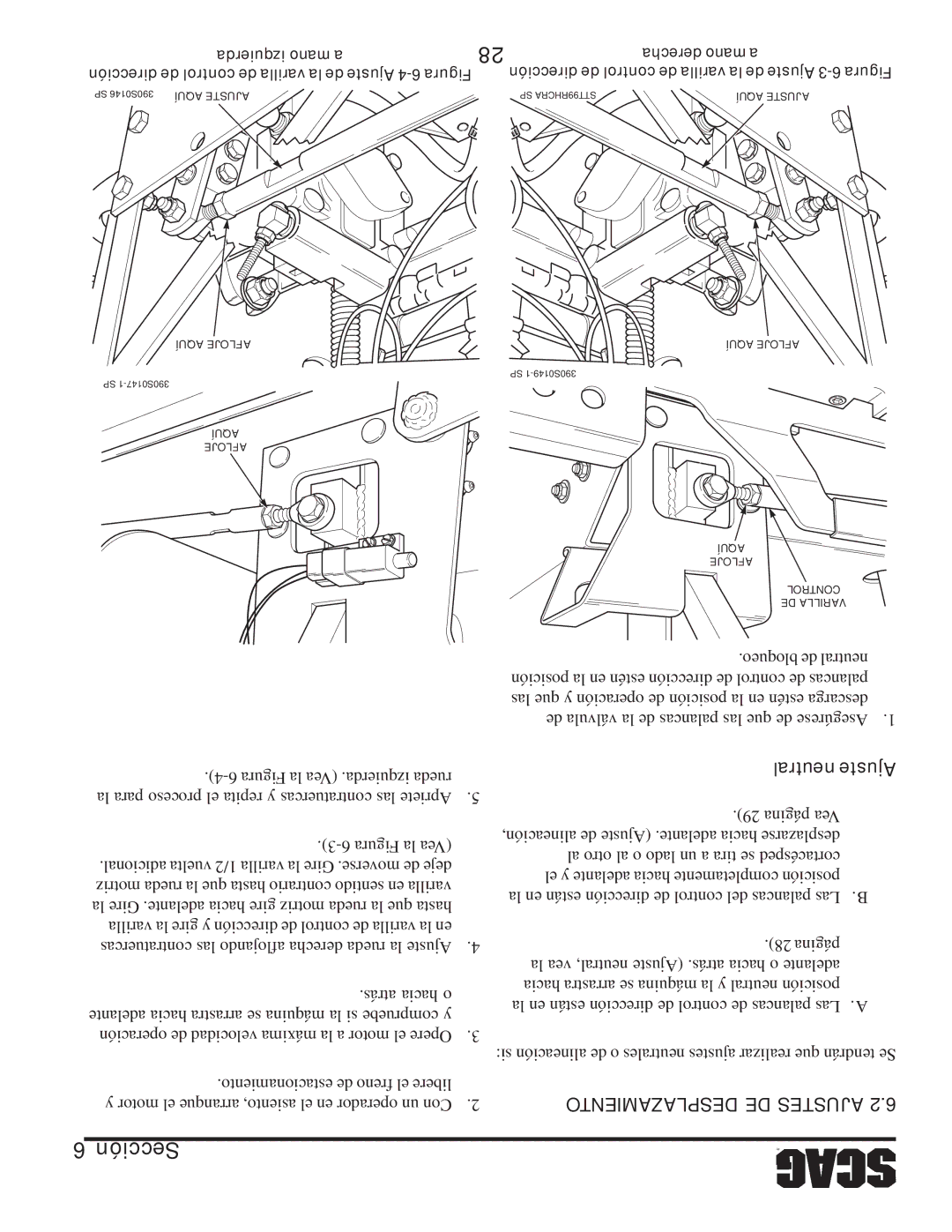 Scag Power Equipment STT-29DFI-SS, STT-29DF-SS, STT61V-27CH Desplazamiento DE Ajustes, Izquierda mano a Derecha mano a 