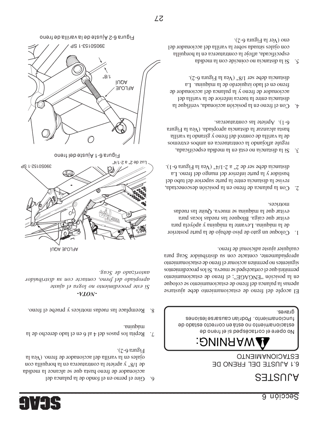 Scag Power Equipment STT-29DF-SS, STT-29DFI-SS, STT61V-27CH Estacionamiento DE Freno DEL Ajuste, Scag de autorizado 