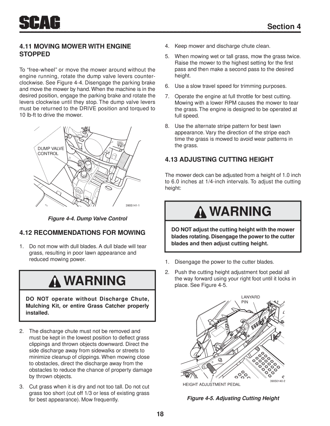 Scag Power Equipment STT61V-27KA Moving Mower With Engine Stopped, Recommendations For Mowing, Adjusting Cutting Height 