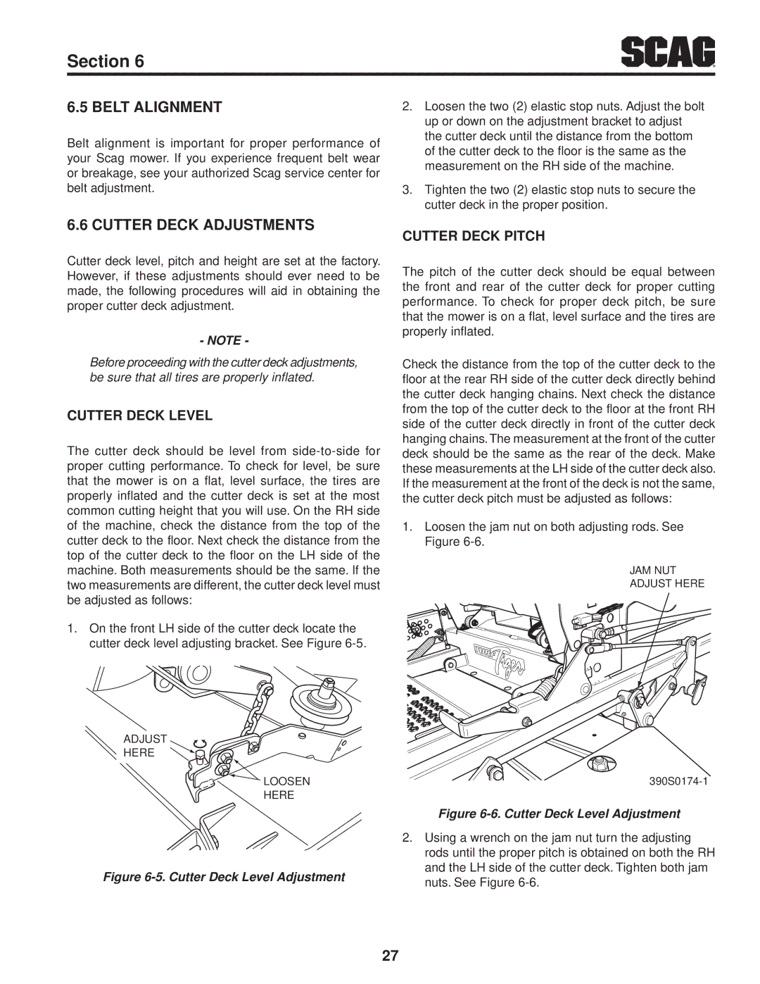 Scag Power Equipment STT-29DFI-SS Belt Alignment, Cutter Deck Adjustments, Cutter Deck Level, Cutter Deck Pitch 