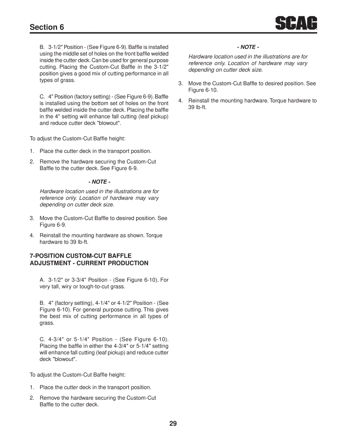 Scag Power Equipment STT61V-27CH, STT-29DFI-SS, STT-29DF-SS Position Custom-Cut Baffle Adjustment cURRENT pRODUCTION 