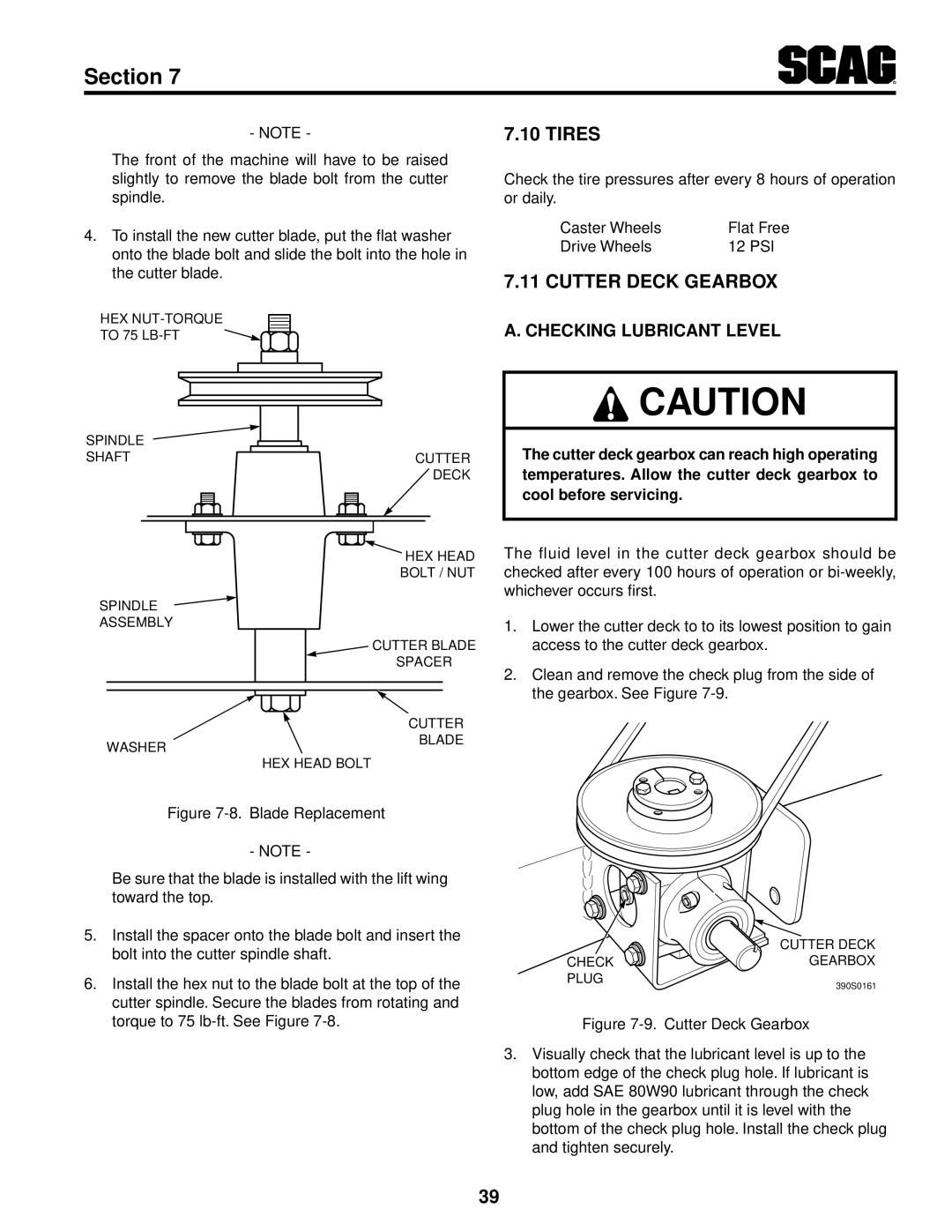 Scag Power Equipment STT-35BV-SS, STT-29DFI-SS, STT-29DF-SS Tires, Cutter Deck Gearbox, Checking Lubricant Level 