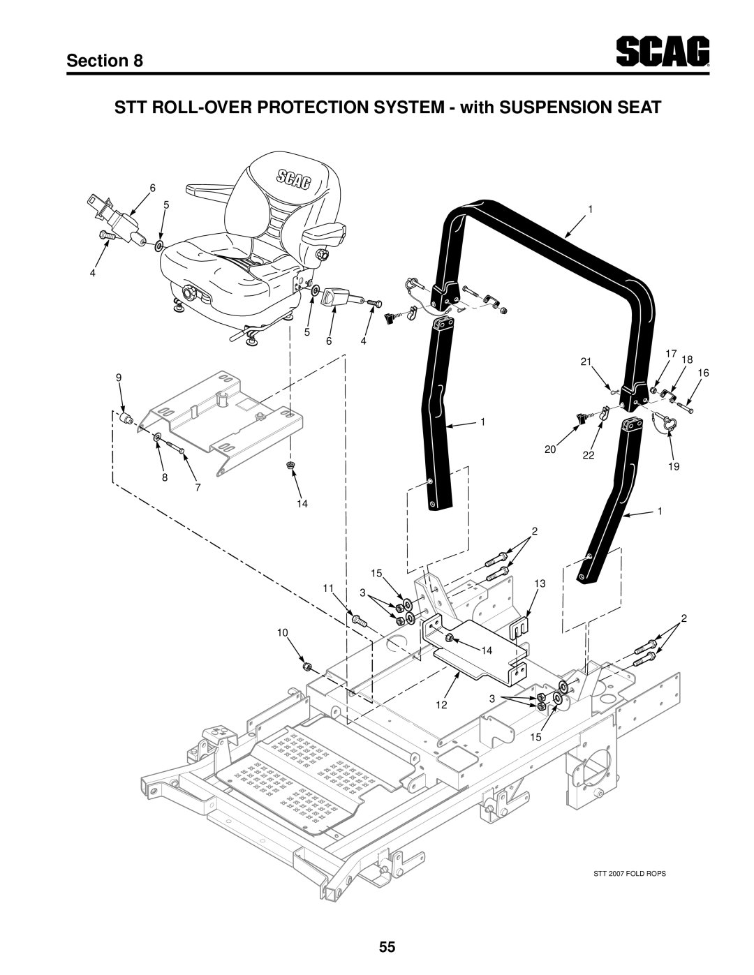 Scag Power Equipment STT-35BV-SS, STT-29DFI-SS, STT-29DF-SS Section STT ROLL-OVER Protection System with Suspension Seat 