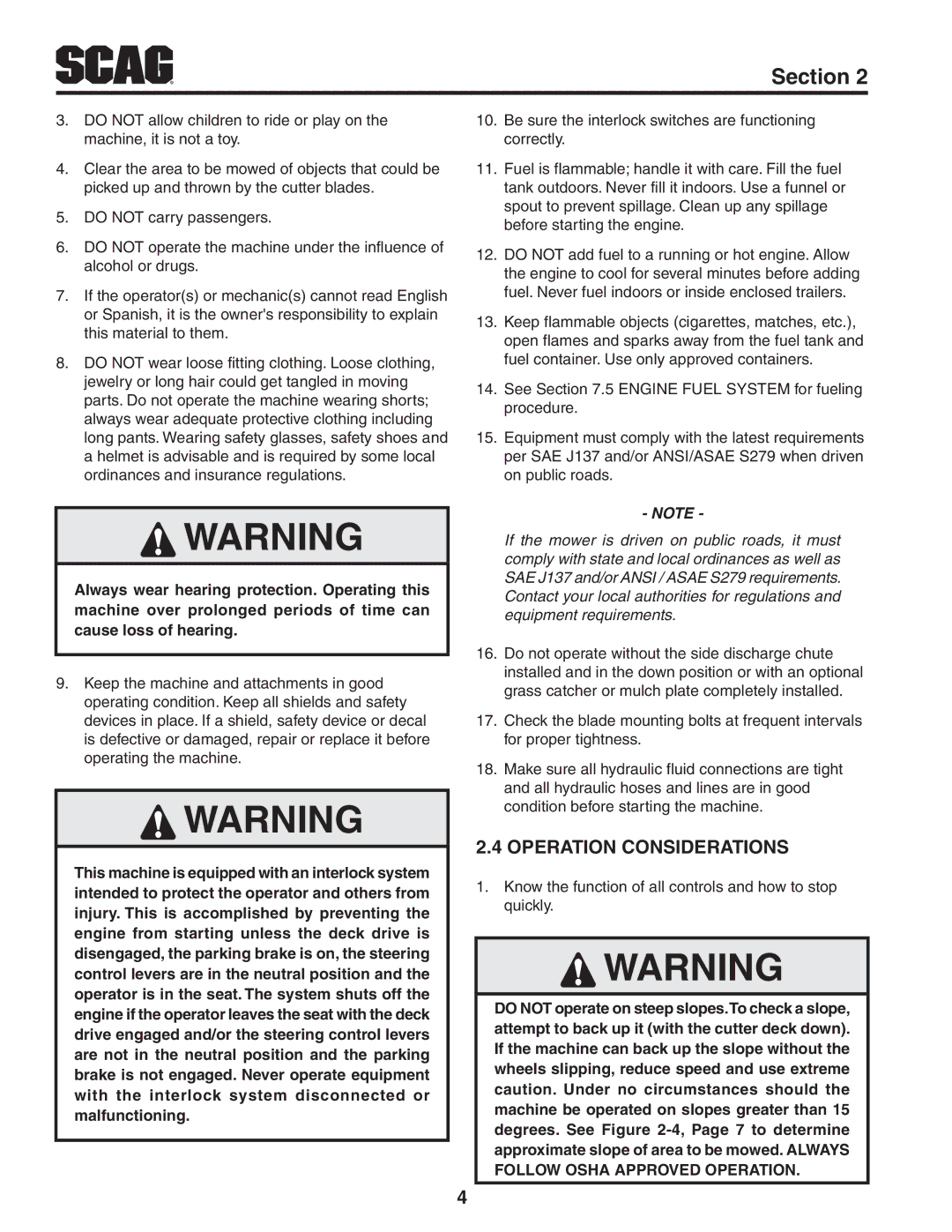 Scag Power Equipment STT-29DFI, STT61V-35BVAC, STT61V-29DFI-LE, STT-35BVAC manual Operation Considerations 