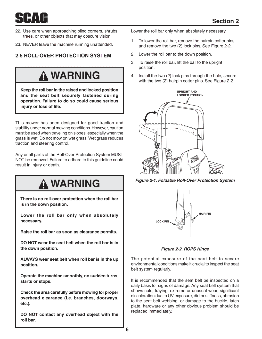 Scag Power Equipment STT61V-35BVAC, STT-29DFI, STT61V-29DFI-LE, STT-35BVAC manual ROLL-OVER Protection System 