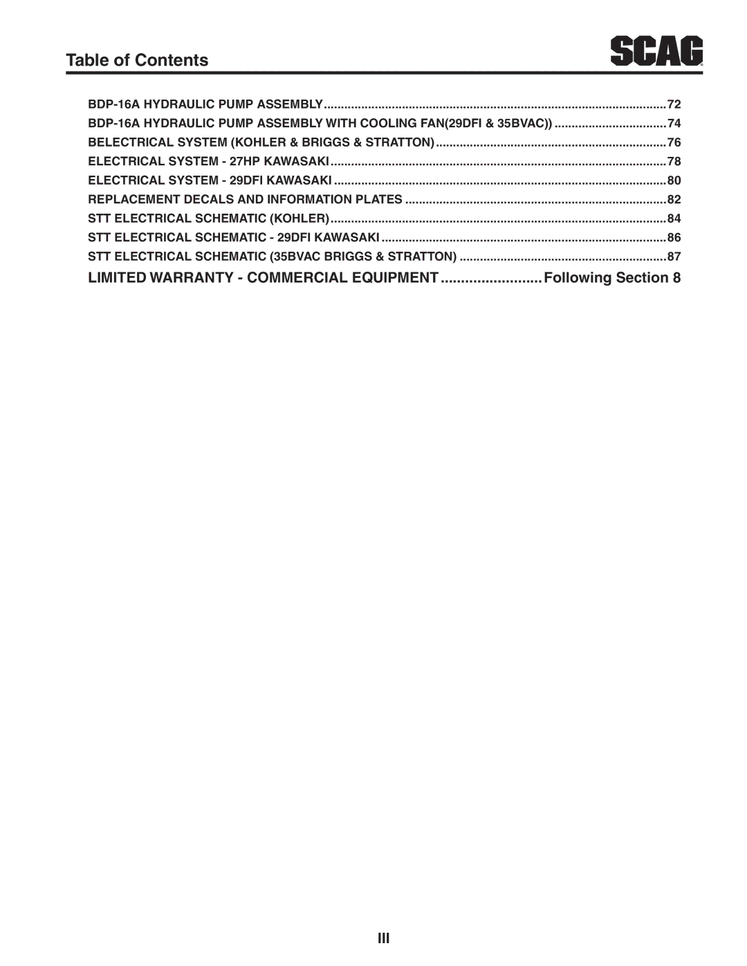 Scag Power Equipment STT-29DFI, STT61V-35BVAC, STT61V-29DFI-LE, STT-35BVAC manual Limited Warranty Commercial Equipment 