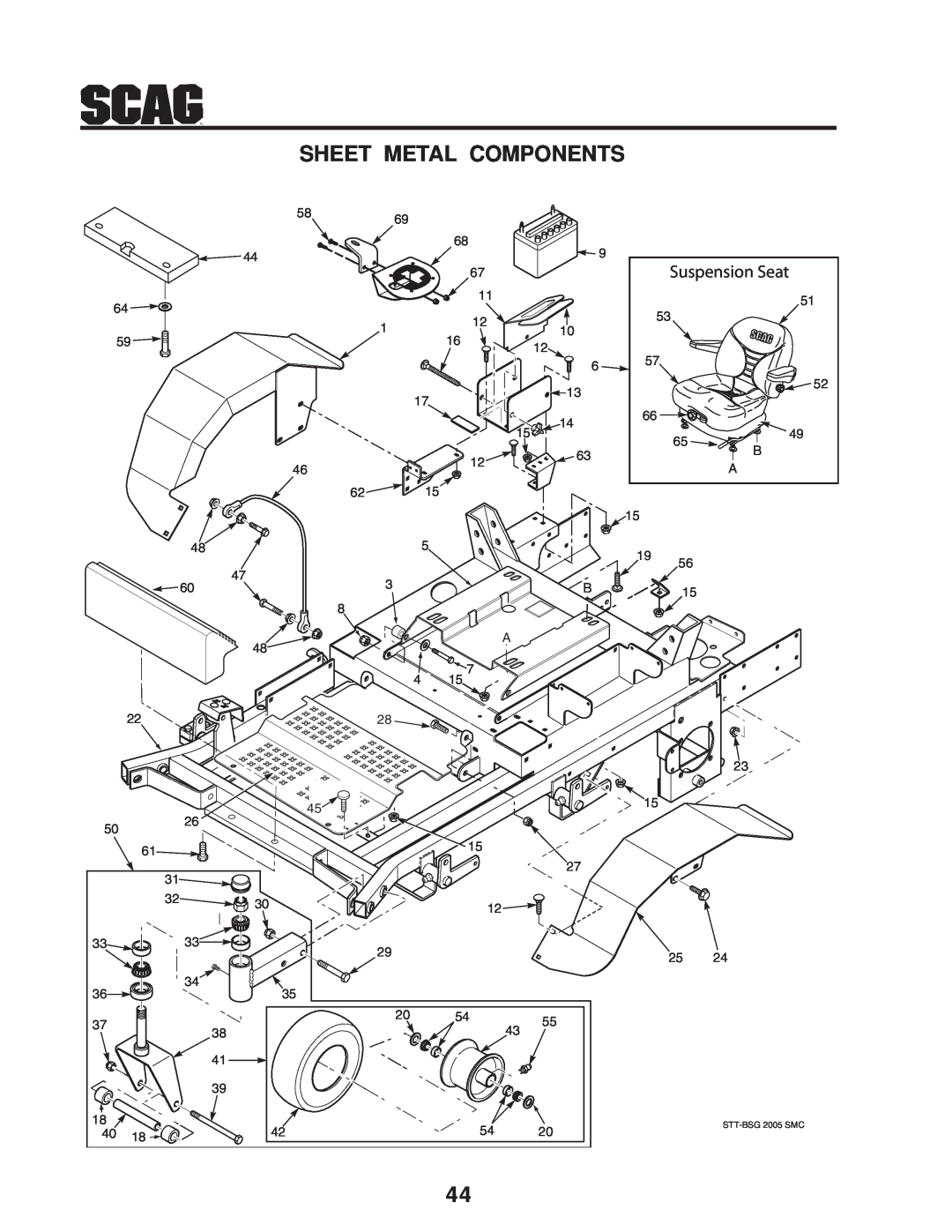 Scag Power Equipment STT-31BSD manual Sheet Metal Components, Suspension Seat, STT-BSG 2005 SMC 