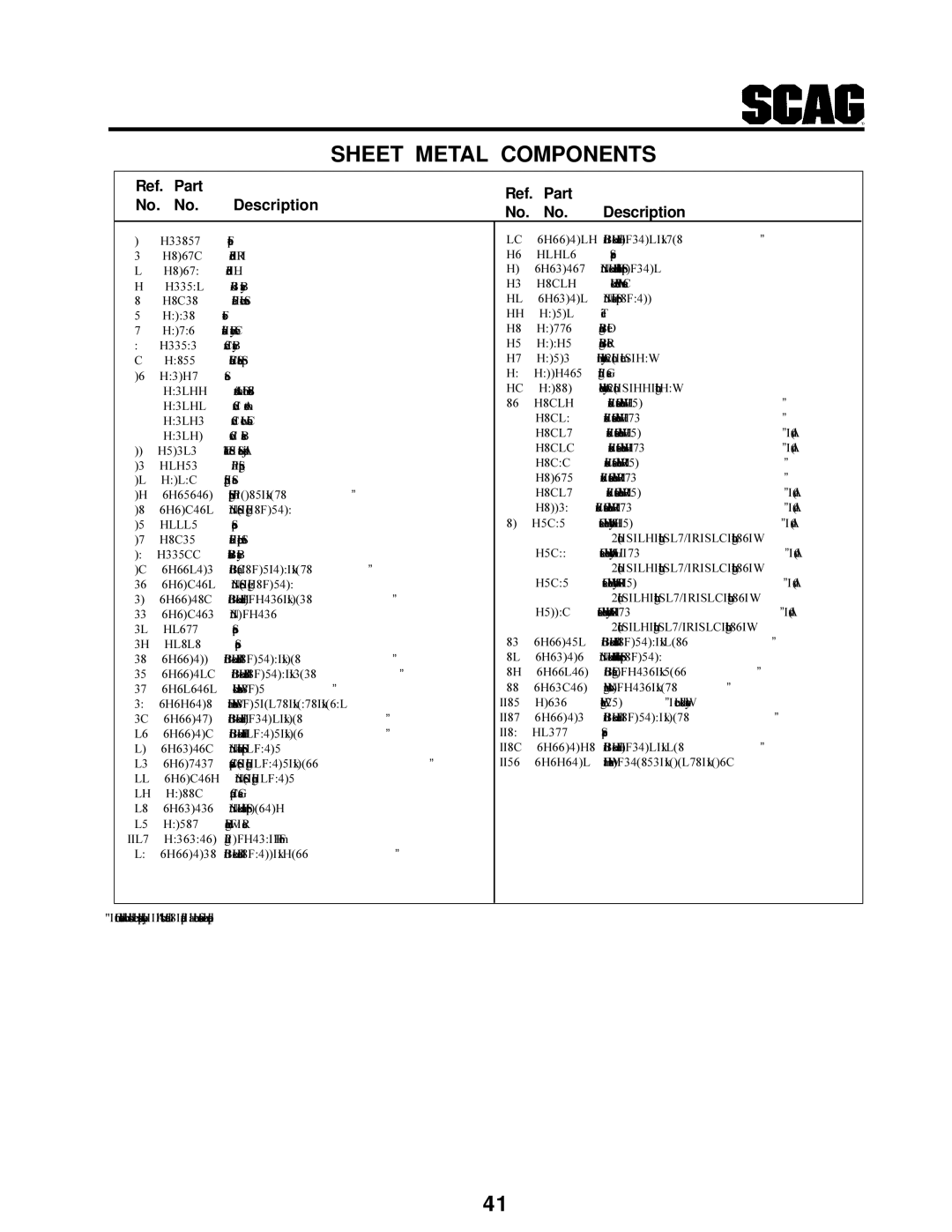 Scag Power Equipment STT-31BSG manual Ref. Part No. No Description 