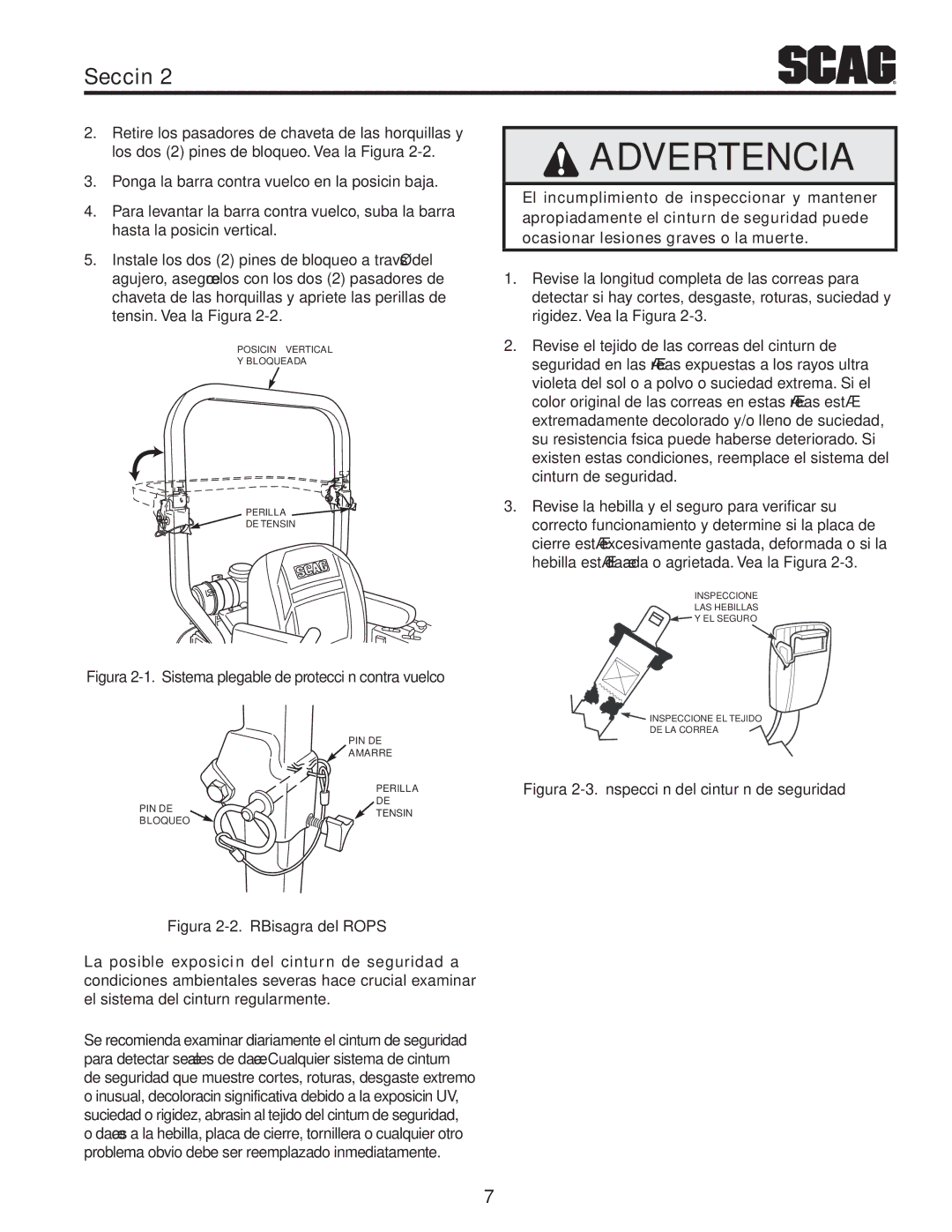 Scag Power Equipment STT-31EFI-SS Muerte la o graves lesiones ocasionar, Mantener y inspeccionar de incumplimiento El 