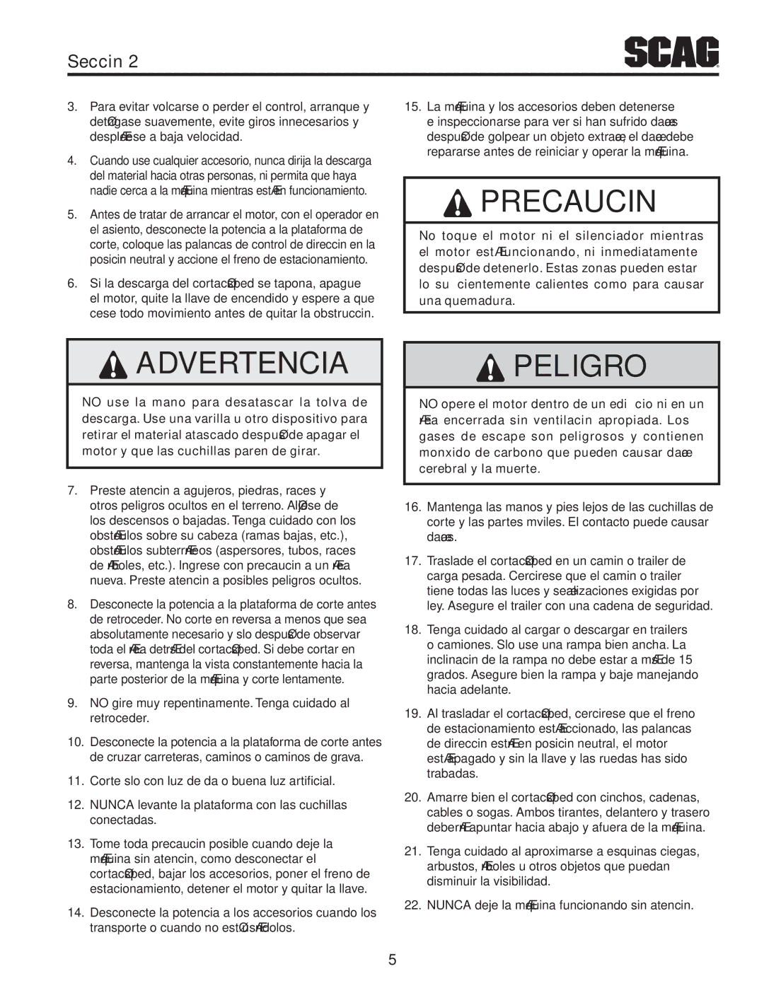 Scag Power Equipment STT-31EFI-SS operating instructions Peligro 