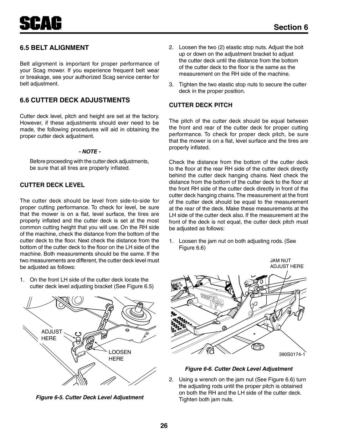 Scag Power Equipment STT-31EFI-SS operating instructions Cutter Deck Level, Cutter Deck Pitch 