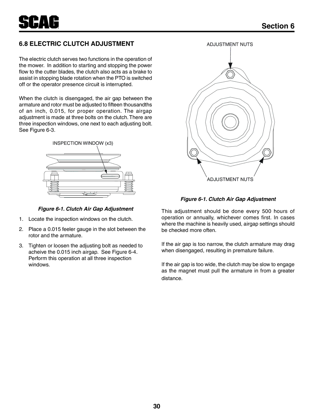 Scag Power Equipment STT-31EFI-SS operating instructions Electric clutch adjustment, Clutch Air Gap Adjustment 