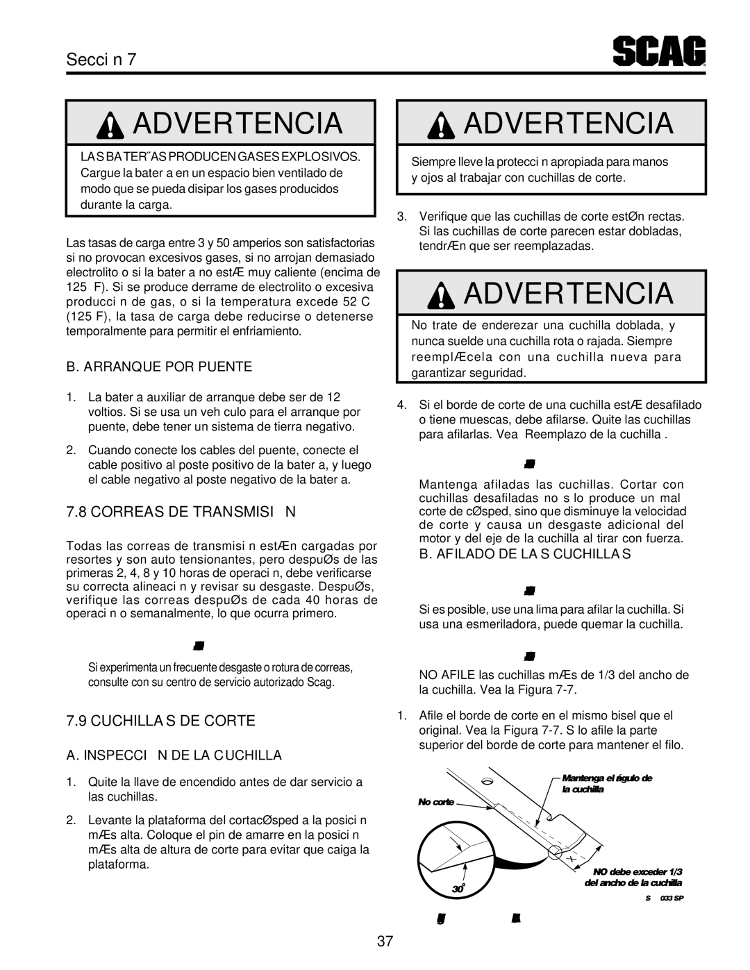 Scag Power Equipment STT-31EFI-SS Corte de Cuchillas, Transmisión de Correas, Cuchilla la de Inspección .A 