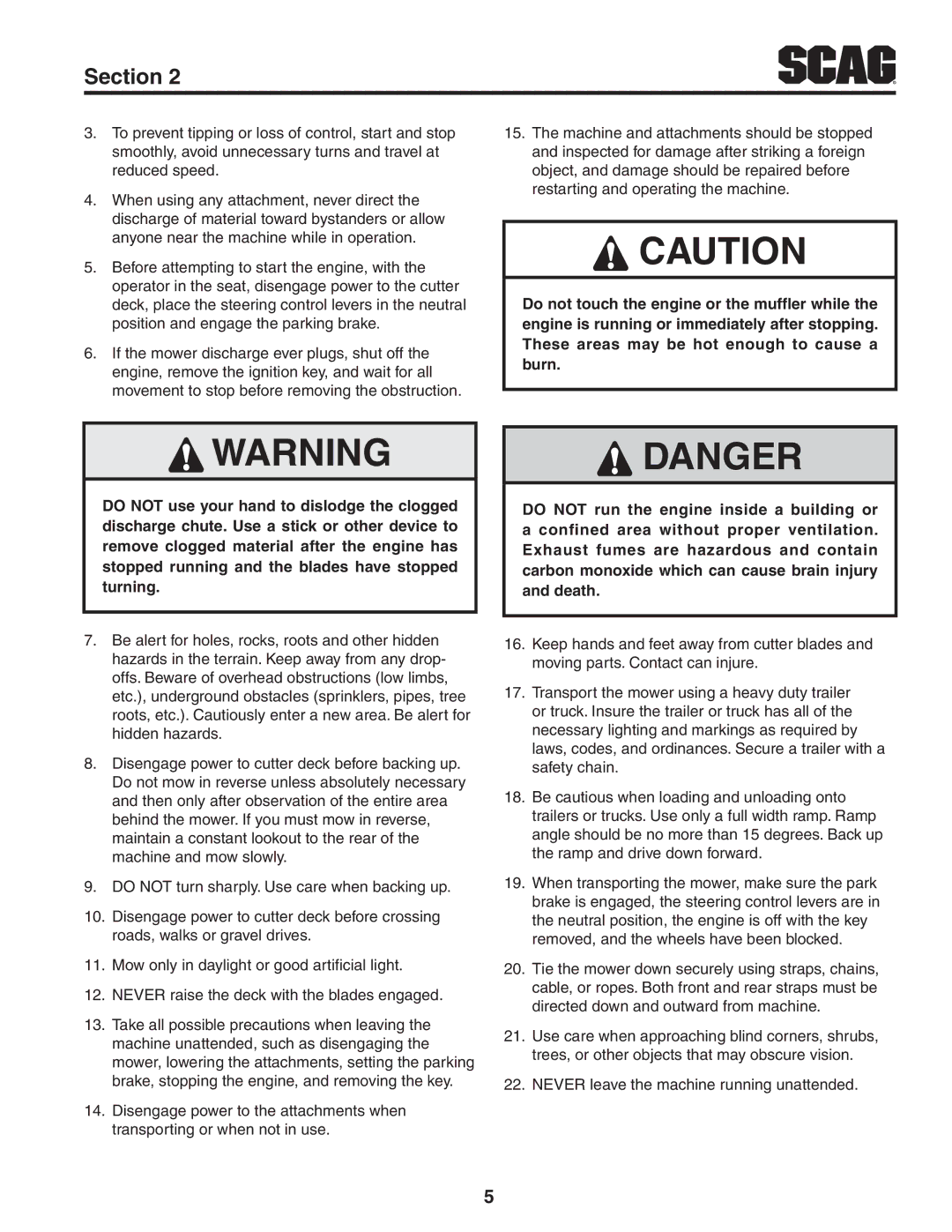 Scag Power Equipment STT-31EFI-SS operating instructions Section 