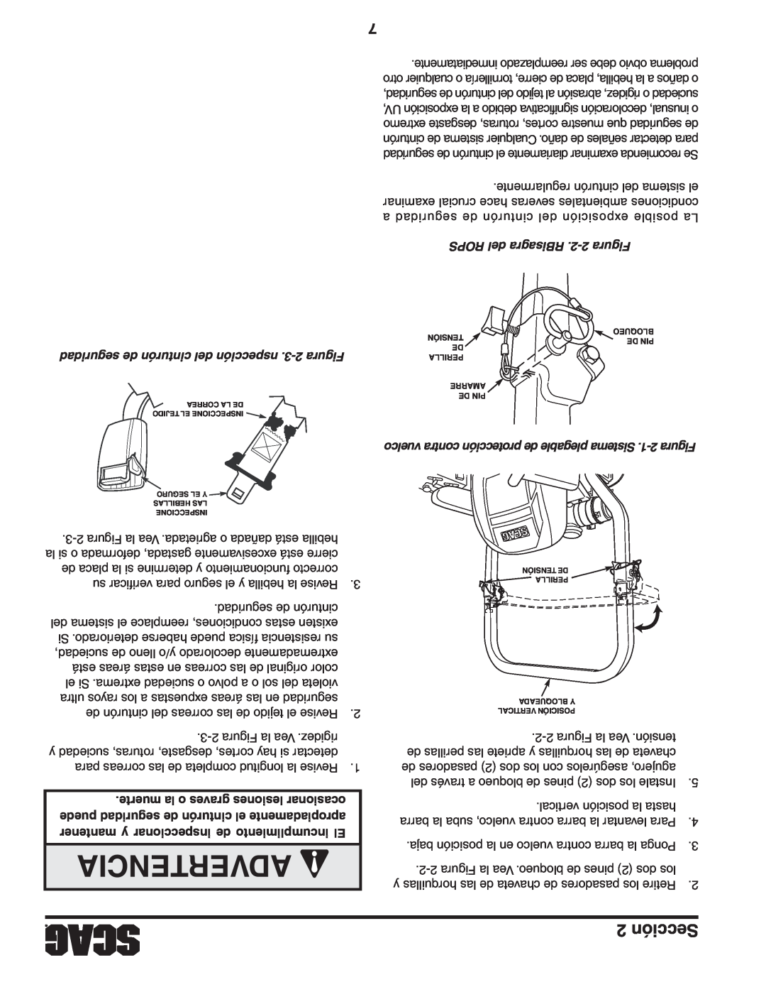 Scag Power Equipment STT-31EFI-SS operating instructions Advertencia, Sección, ROPS del RBisagra .2-2 Figura 