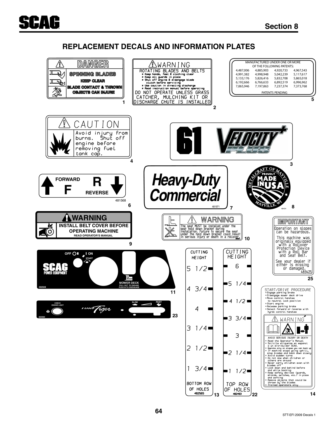 Scag Power Equipment STT-31EFI-SS Replacement Decals And Information Plates, Heavy-Duty Commercial, Section, 132214 