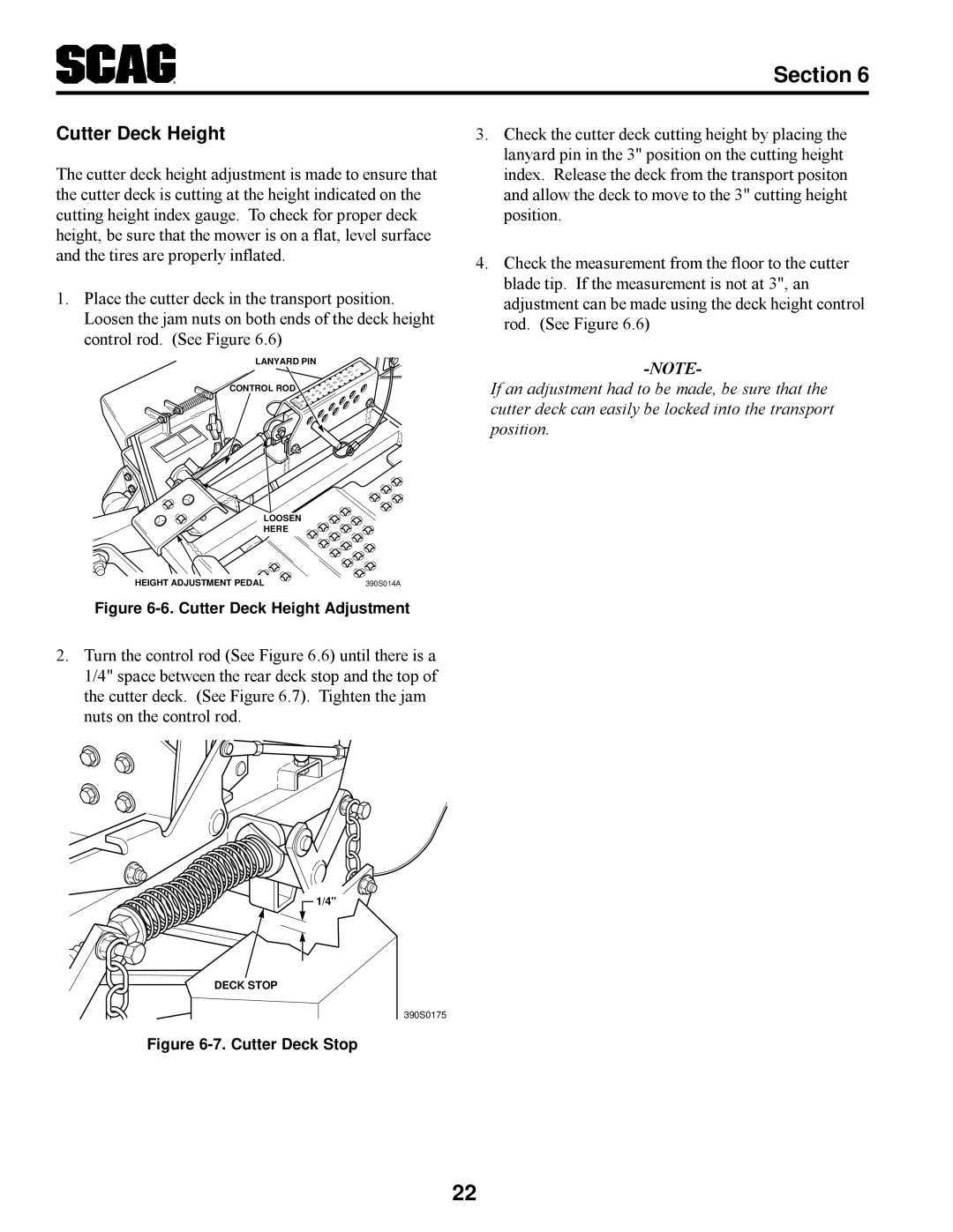 Scag Power Equipment STT manual Cutter Deck Height Adjustment 