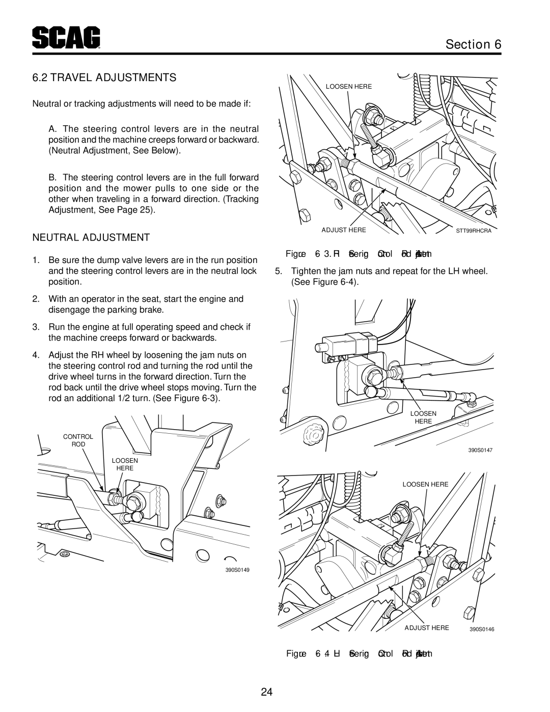 Scag Power Equipment STT52V-25CH-LP, STT61V-25CH-LP operating instructions Travel Adjustments, Neutral Adjustment 