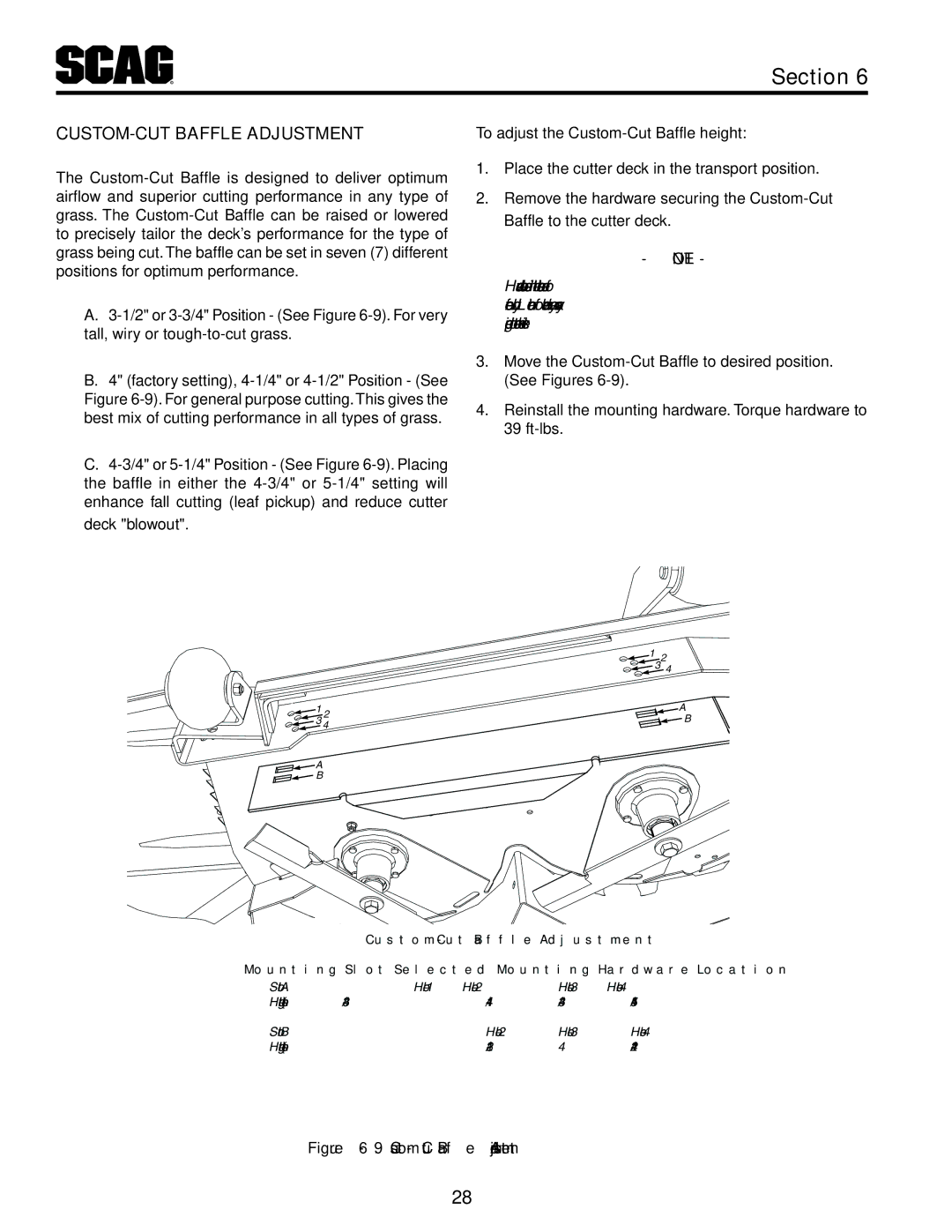 Scag Power Equipment STT52V-25CH-LP, STT61V-25CH-LP operating instructions Custom-Cut Baffle Adjustment 